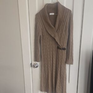 Calvin Klein Taupe Cable-Knit Shawl Collar Cardigan